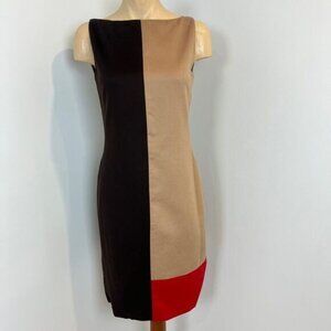 Vintage Tombolini Women’s 42 100% Wool Brown Black Colorblock Midi Dress Work